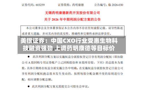 美银证券:中国CXO行业受惠生物科技融资强劲 上调药明康德等目标价-第1张图片