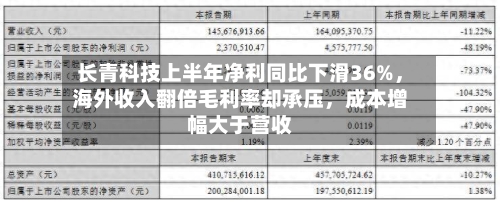 长青科技上半年净利同比下滑36%，海外收入翻倍毛利率却承压	，成本增幅大于营收-第2张图片