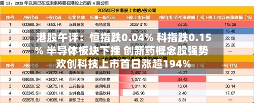港股午评：恒指跌0.04% 科指跌0.15% 半导体板块下挫 创新药概念股强势 欢创科技上市首日涨超194%-第1张图片