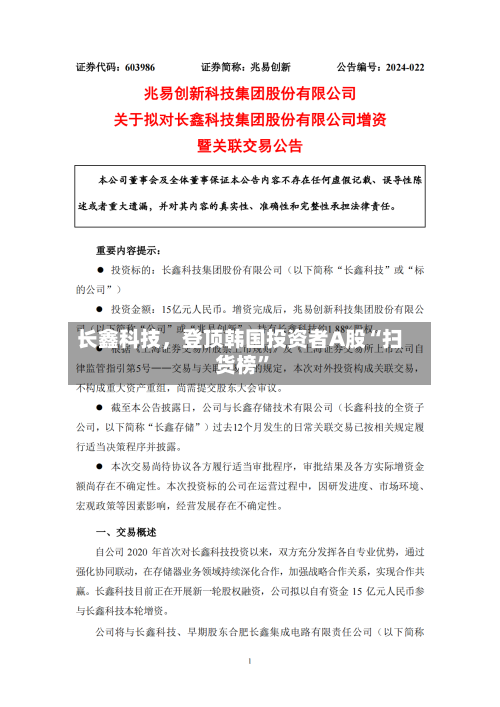 长鑫科技	，登顶韩国投资者A股“扫货榜”-第3张图片