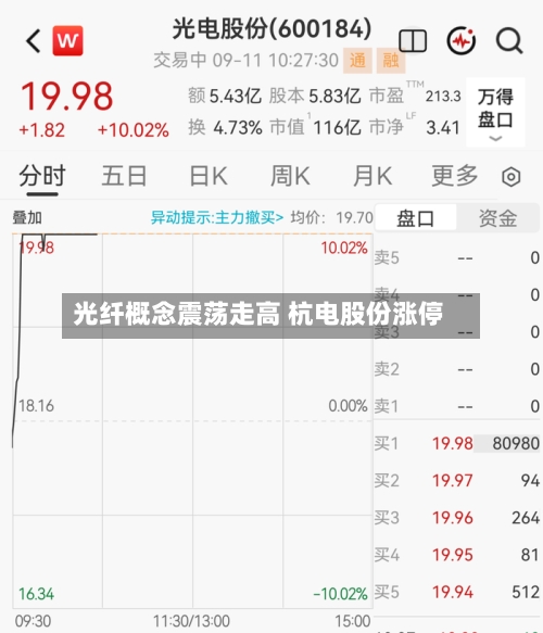 光纤概念震荡走高 杭电股份涨停
