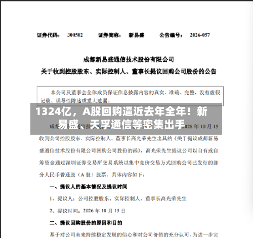 1324亿	，A股回购逼近去年全年！新易盛、天孚通信等密集出手-第1张图片