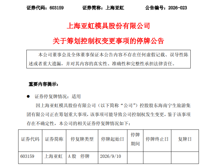 603159	，筹划重大事项！明天停牌